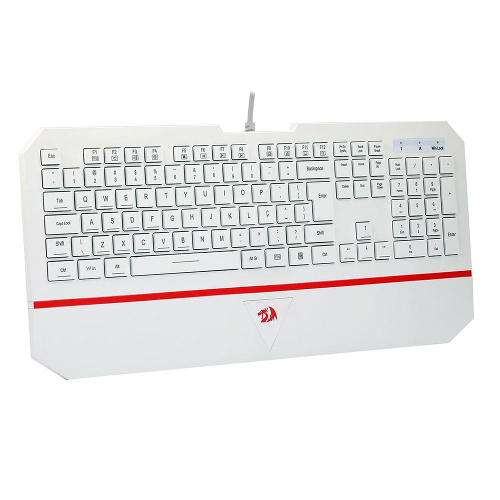 Teclado Membrana Redragon Karura 2, Apoio de Pulso, Atalhos Multimídas, ABNT2, Branco - K502W-N