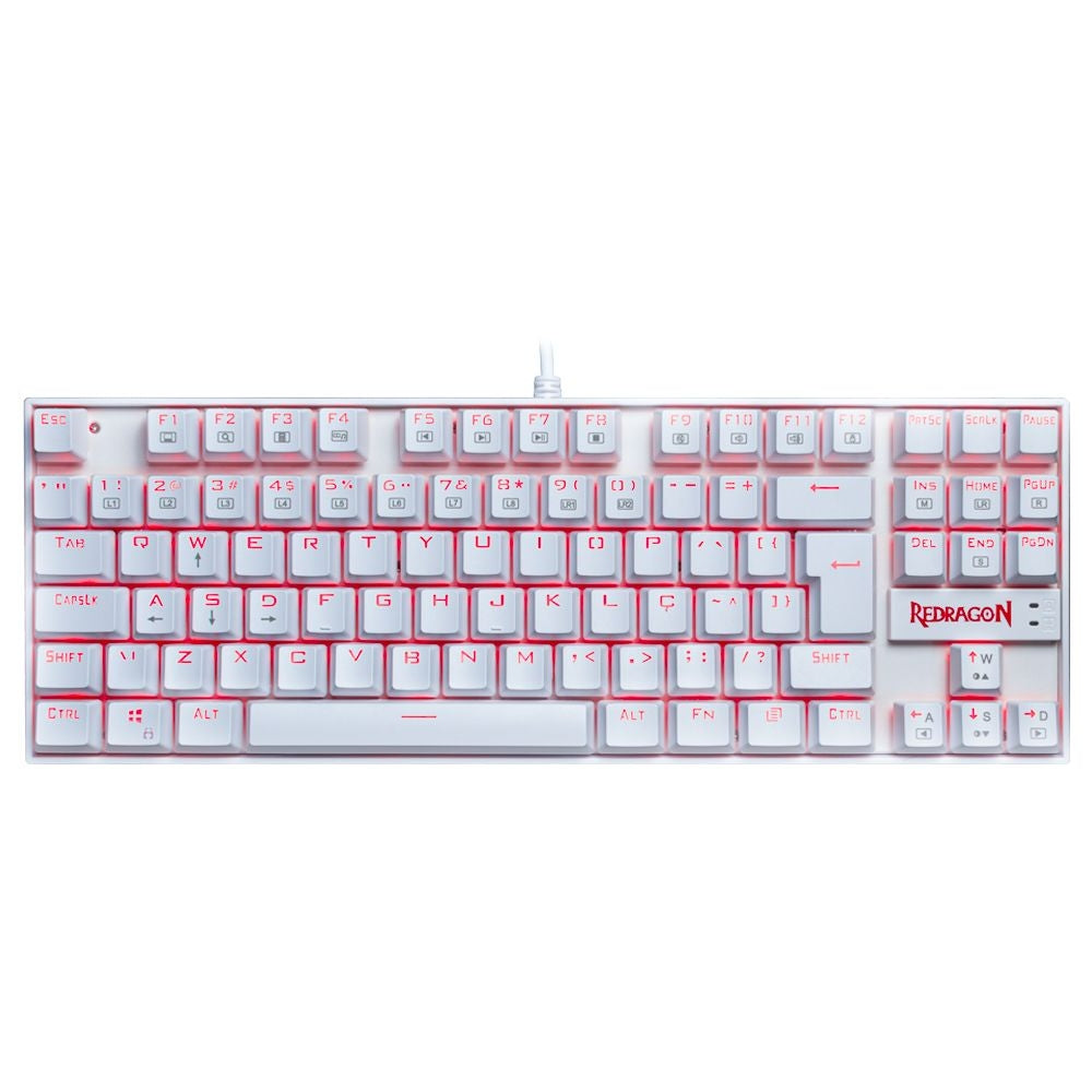 Teclado Mecânico Gamer Redragon Kumara Branco Switch Outemu Red LED Vermelho ABNT2 - K552W-2 (RED)
