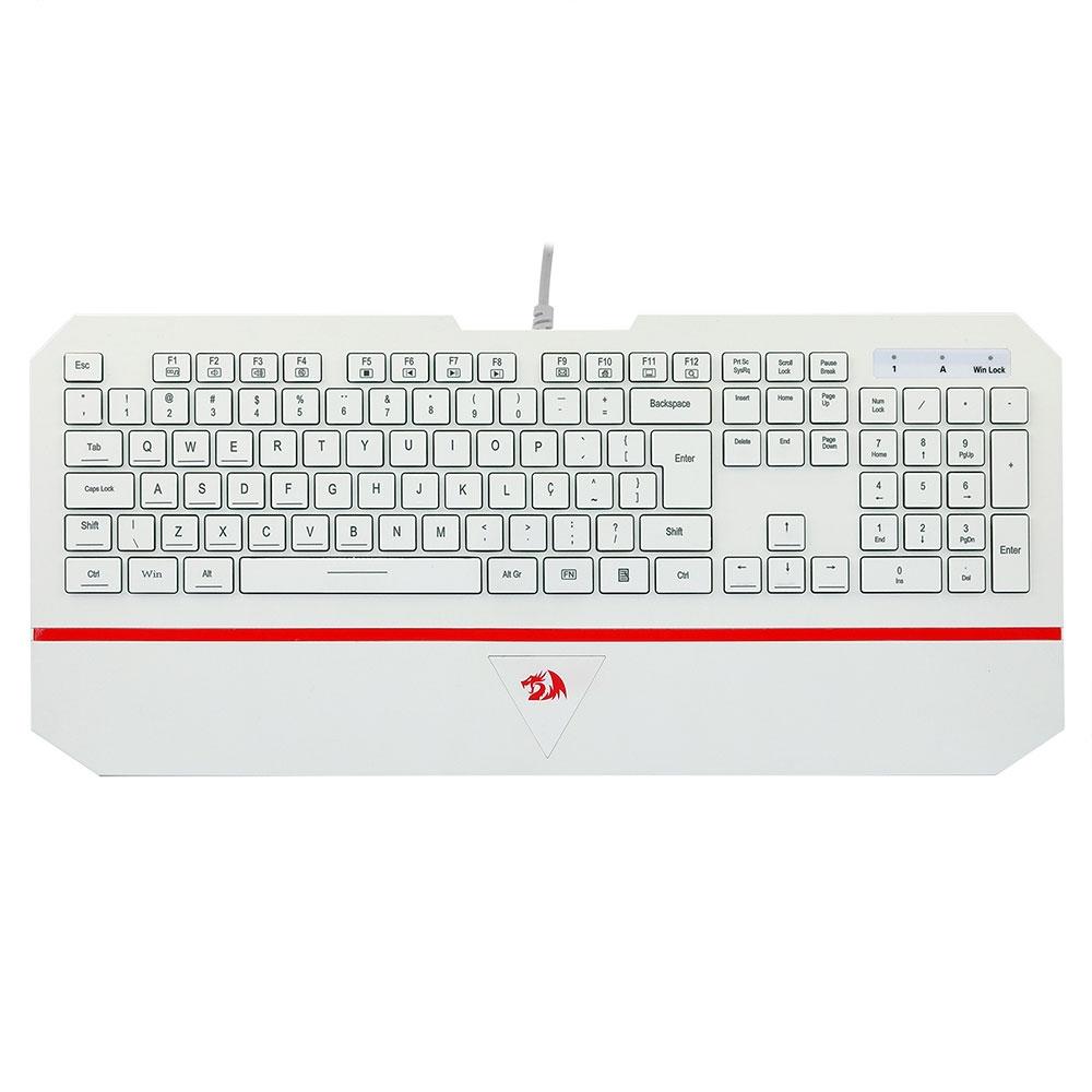 Teclado Membrana Redragon Karura 2, Apoio de Pulso, Atalhos Multimídas, ABNT2, Branco - K502W-N