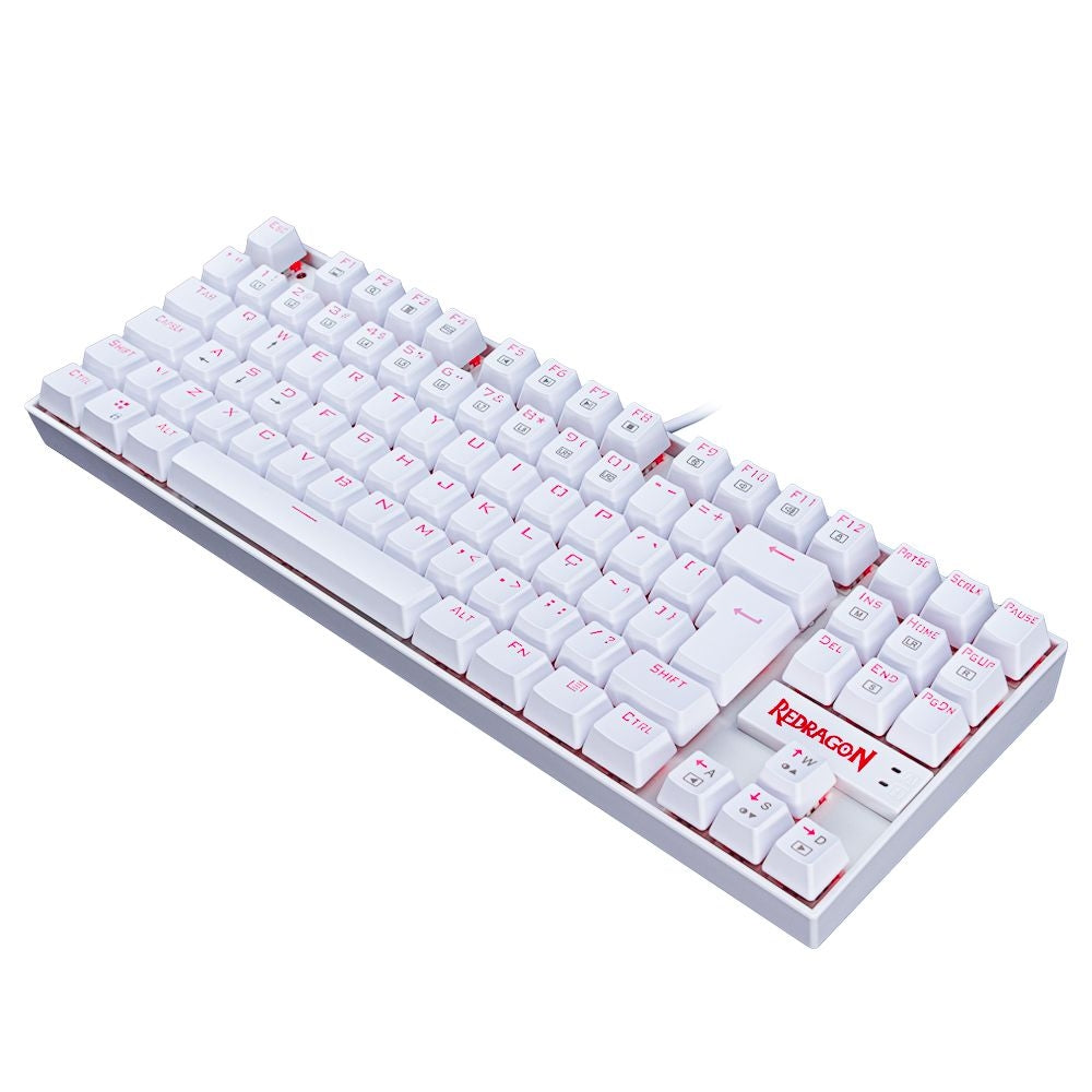 Teclado Mecânico Gamer Redragon Kumara Branco Switch Outemu Red LED Vermelho ABNT2 - K552W-2 (RED)