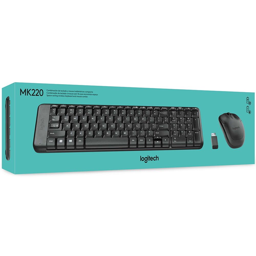 Teclado e Mouse Logitech MK220 Sem Fio Compacto Preto ABNT2