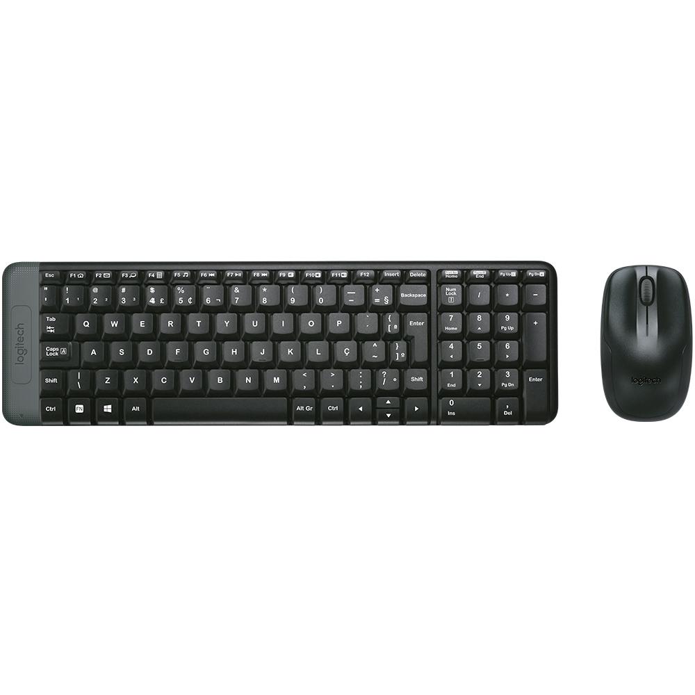 Teclado e Mouse Logitech MK220 Sem Fio Compacto Preto ABNT2