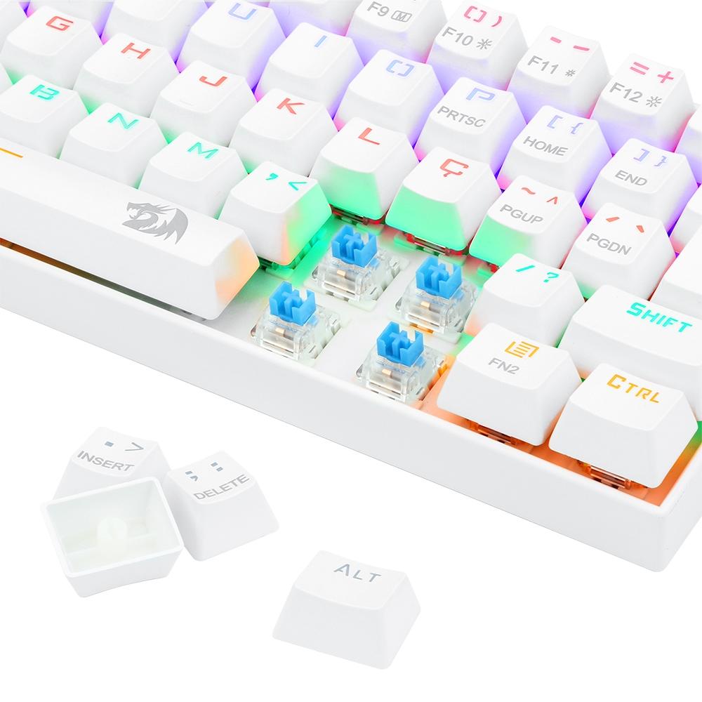 Teclado Mecânico Gamer Redragon Lakshmi Lunar White, Rainbow, Switch Blue, Layout 60%, ABNT2, Branco - K606W-R (PT-BLUE)